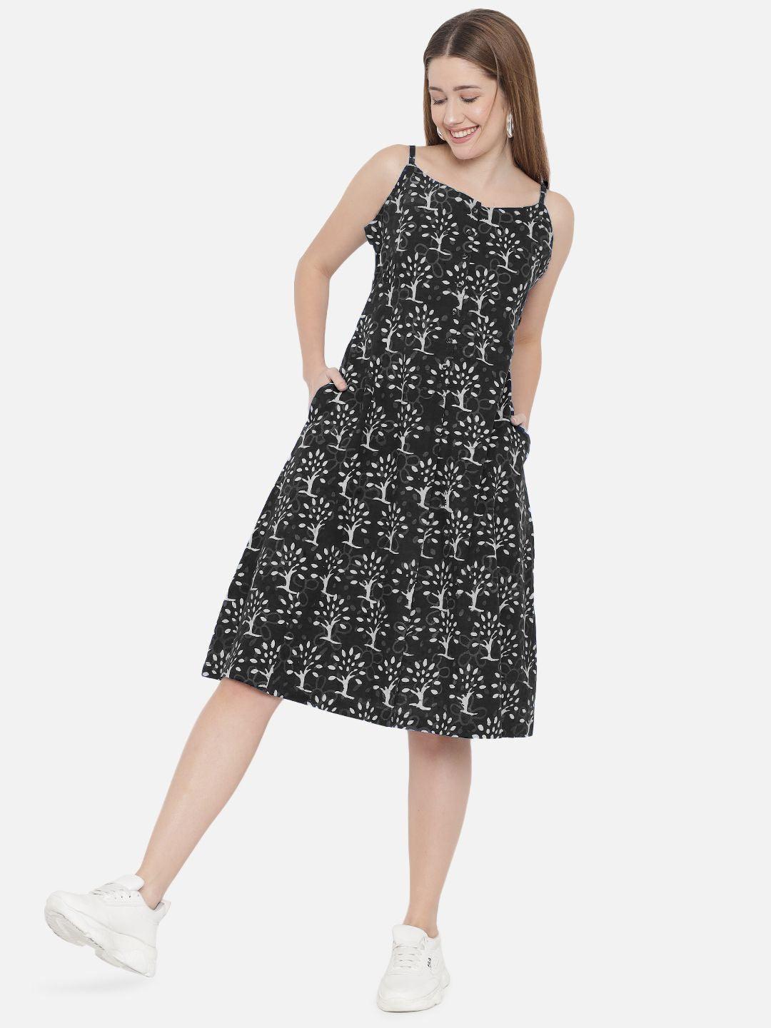 Black A-Line Hand Block Dress — view 10