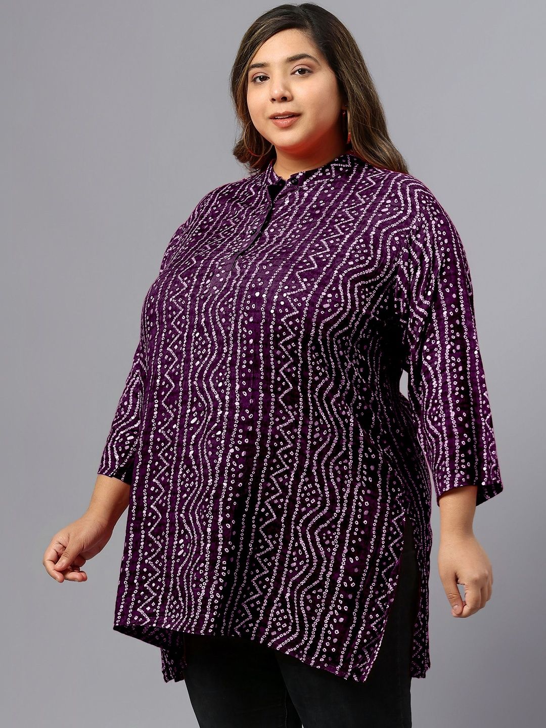 Purple Bandhani Print Tunic — view 6