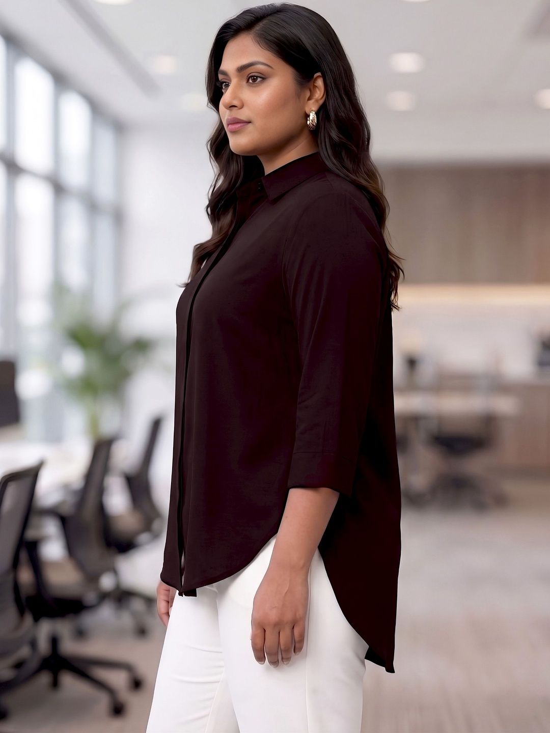 Brown Rayon Concealed Plus Size Tunic — view 6