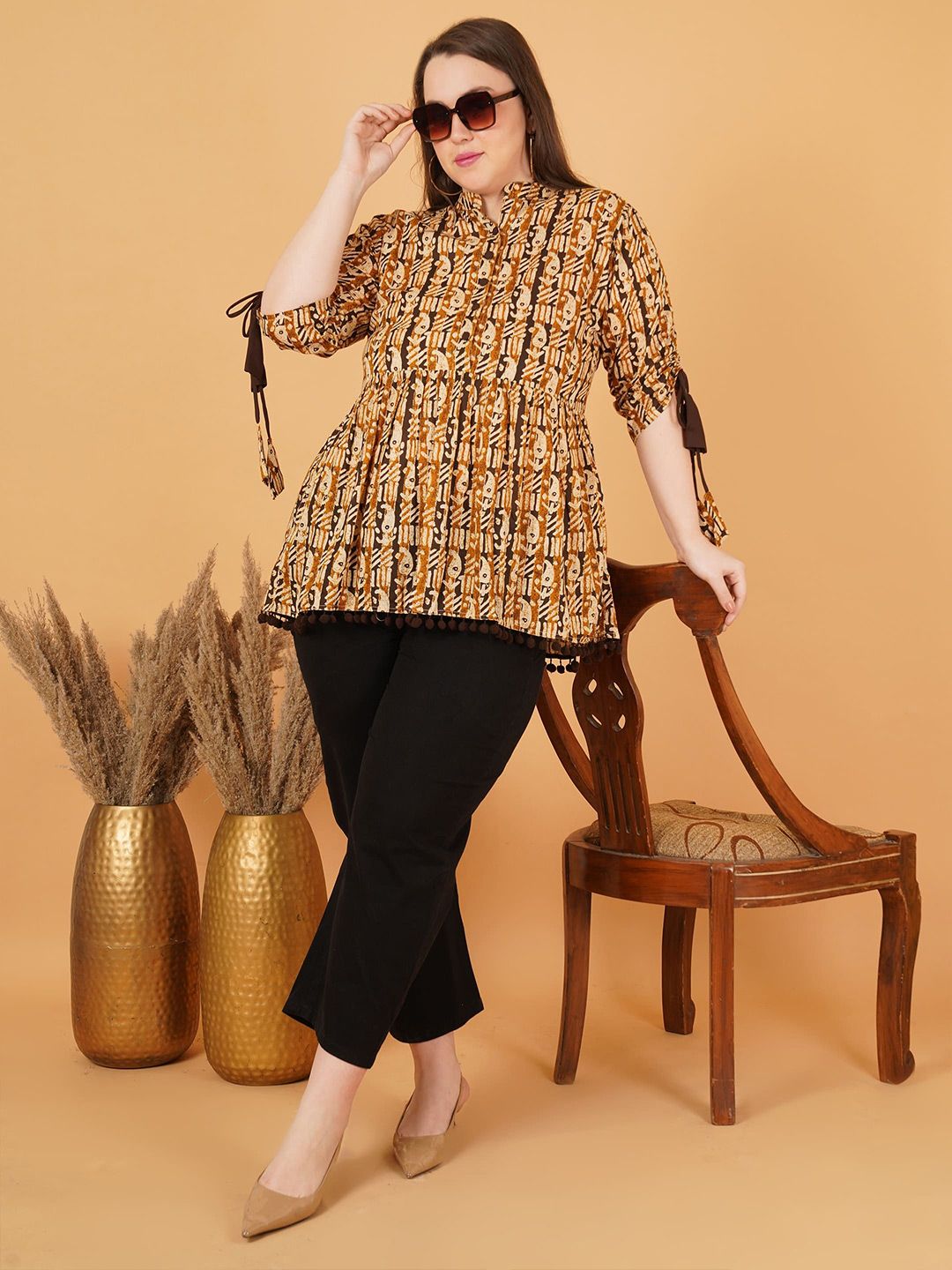 Brown Paisley Cotton Plus Size Tunic — view 6