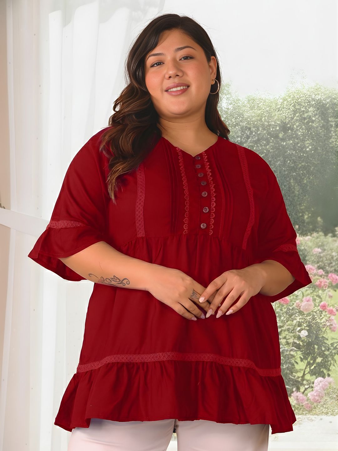 Maroon Lace Plus Size Tunic — view 7
