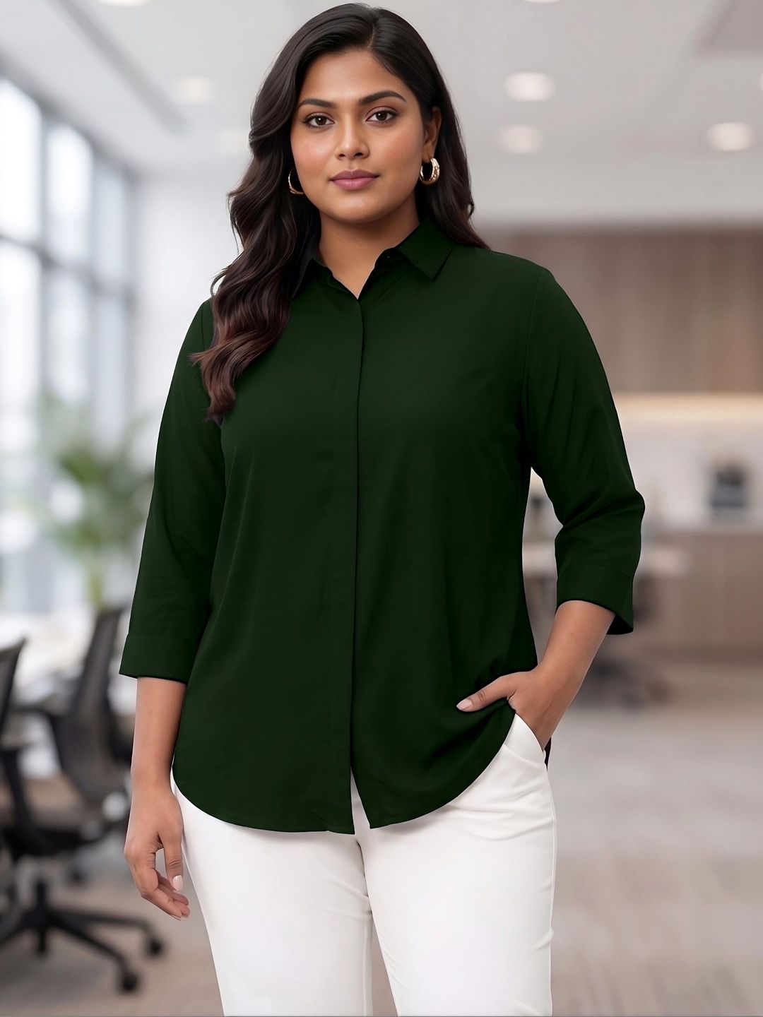 Green Rayon Concealed Plus Size Tunic — view 1