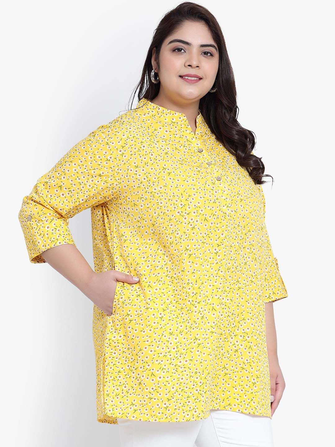 Yellow Floral Print Plus Size Tunic — view 3