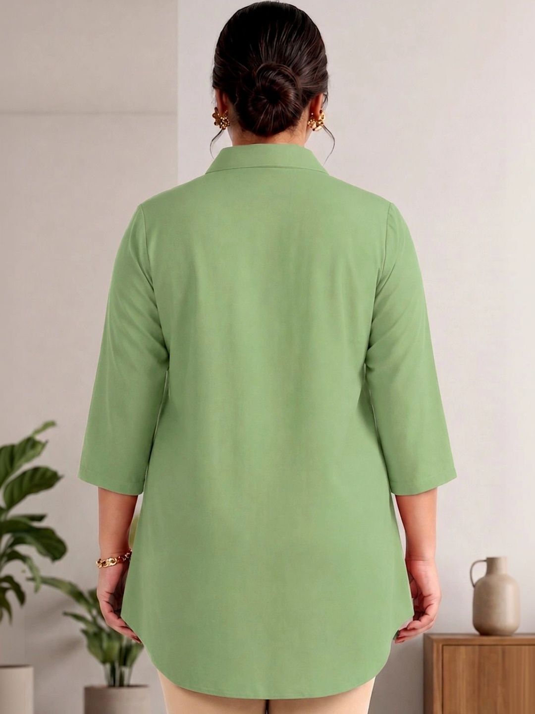 Green Rayon Centrepleat Longline Tunic — view 2