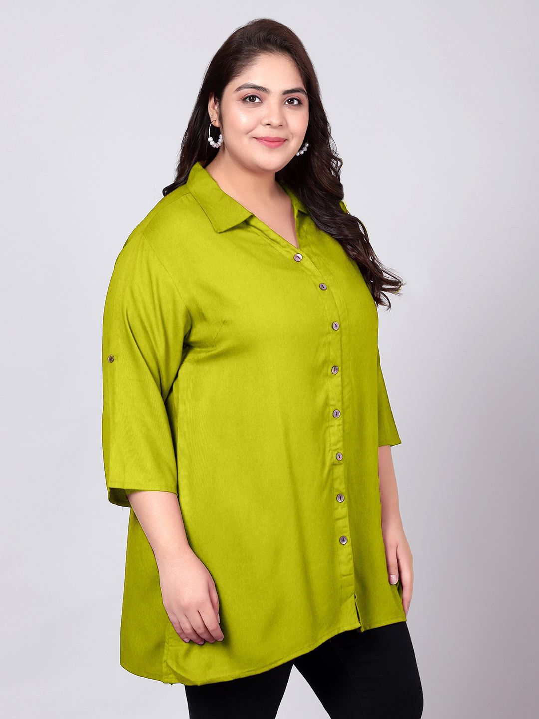 Light Green Longline Plus Size Shirt — view 3