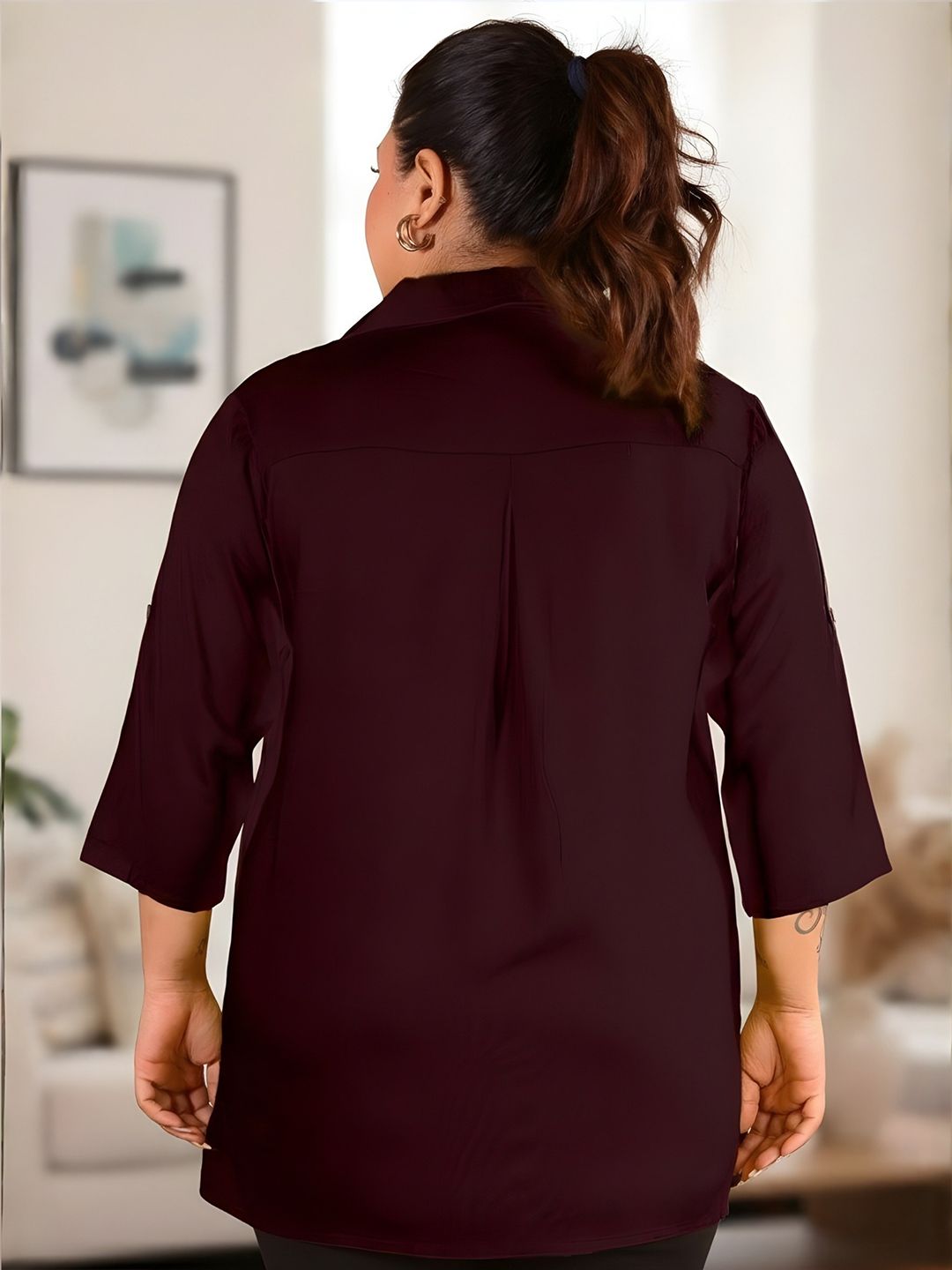 Brown Longline Plus Size Shirt — view 5