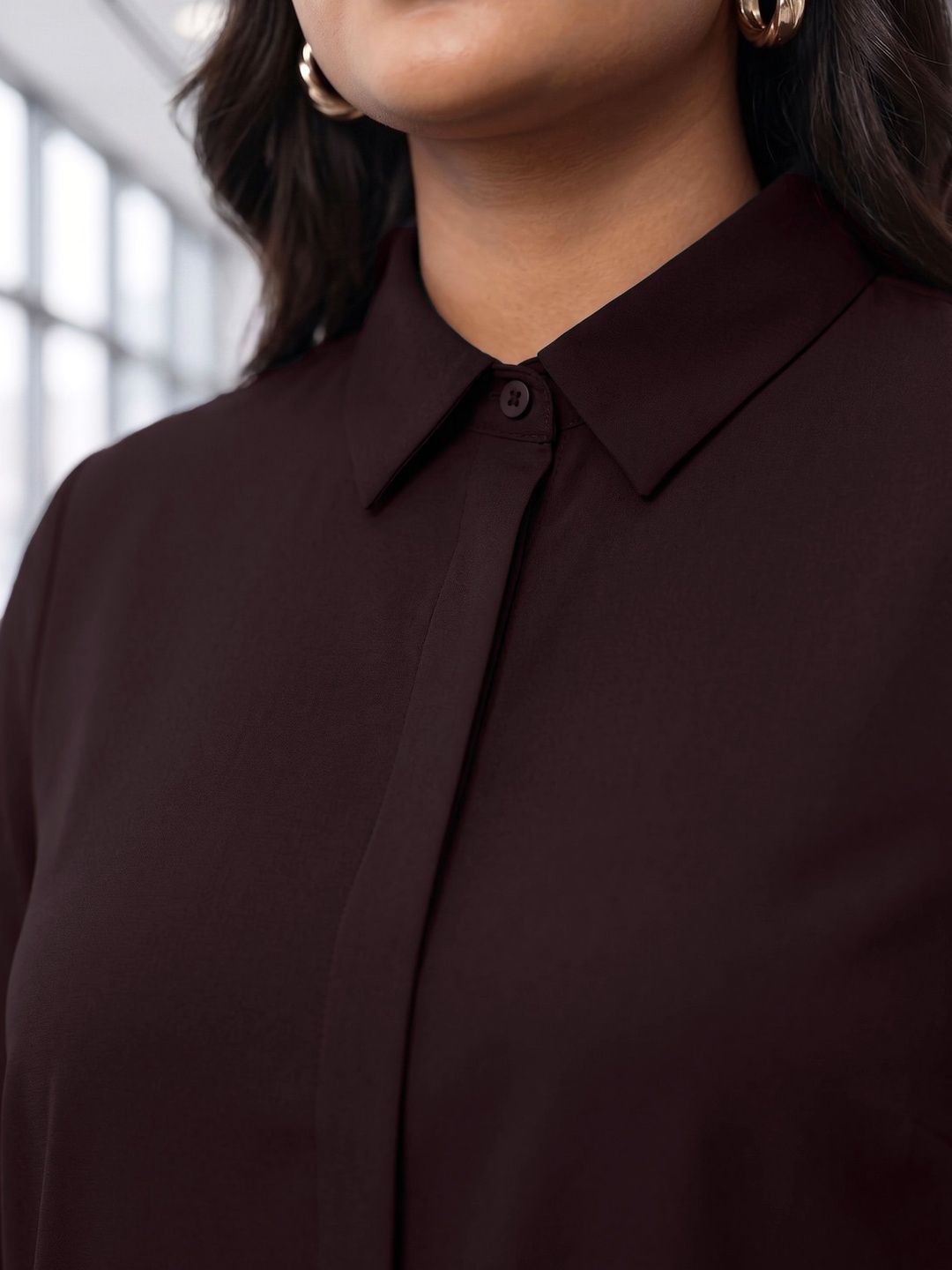 Brown Rayon Concealed Plus Size Tunic — view 7