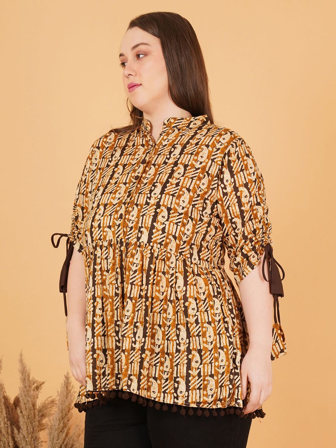 Brown Paisley Cotton Plus Size Tunic — view 4