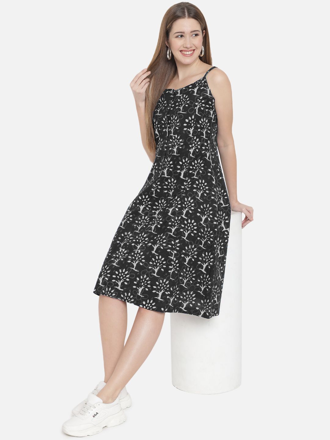 Black A-Line Hand Block Dress — view 13