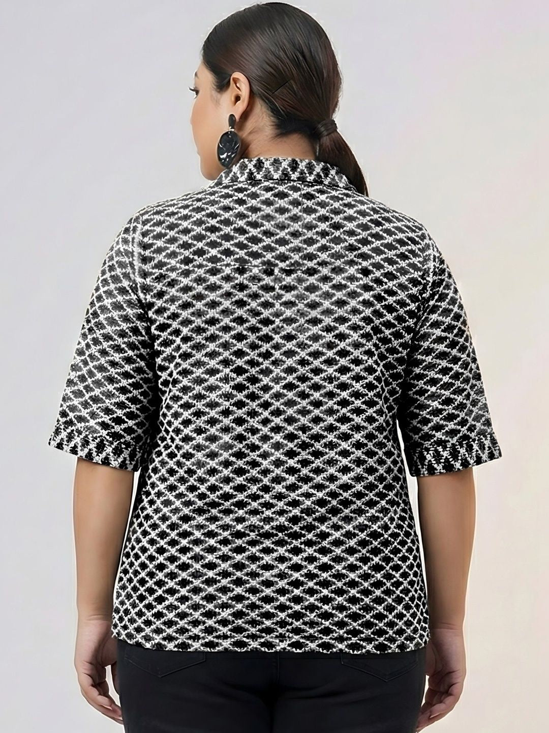 Black And White Diamond Crochet Shirt — view 2