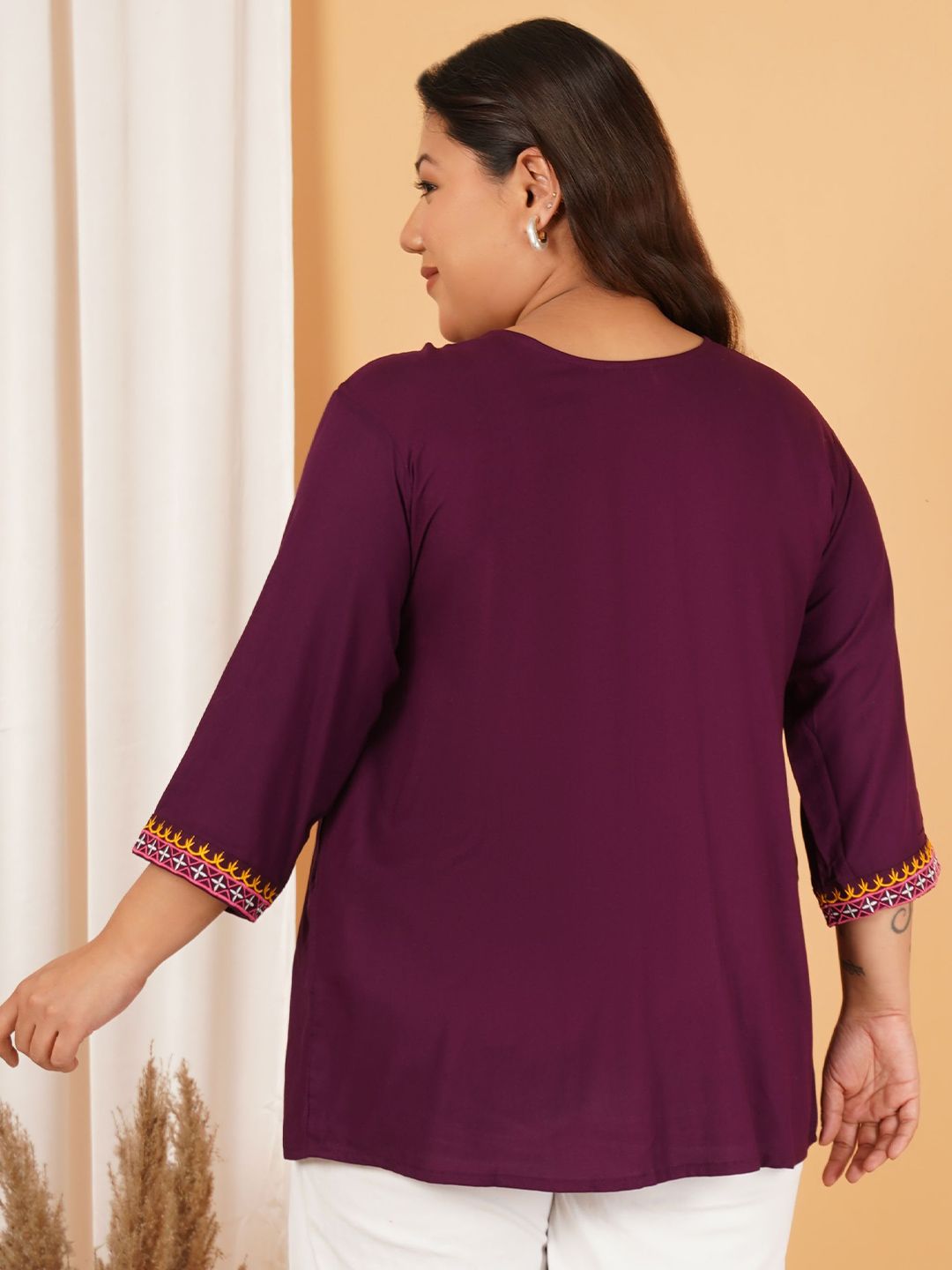 Burgundy Embroidered Plus Size Tunic — view 5