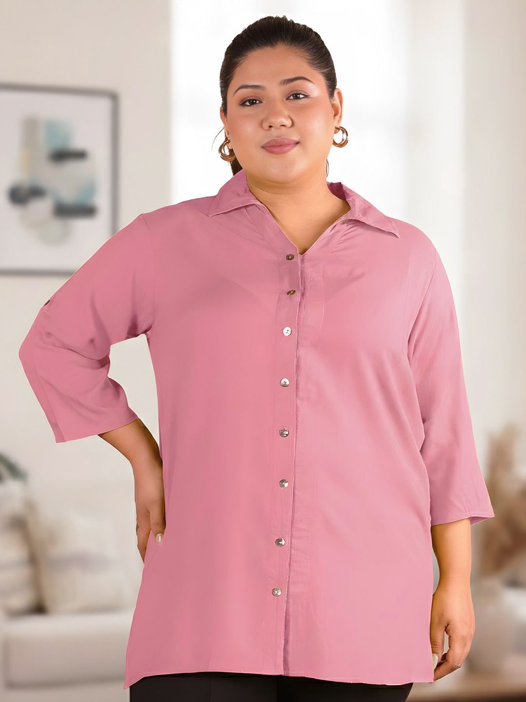 Pink Longline Plus Size Shirt — view 2