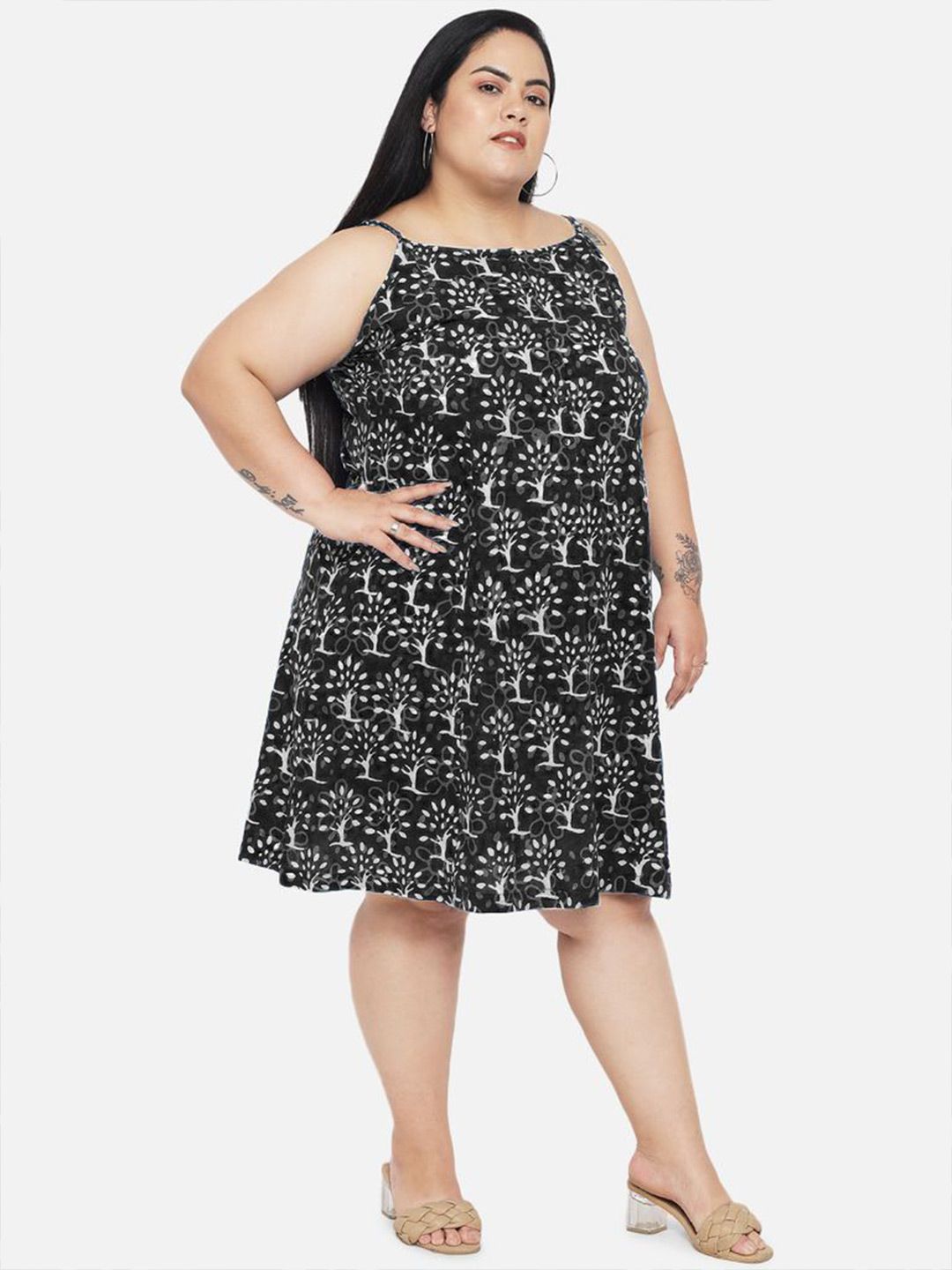 Black A-Line Hand Block Dress — view 3