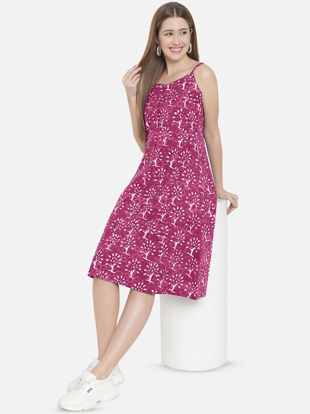 Pink A-Line Hand Block Dress — view 13