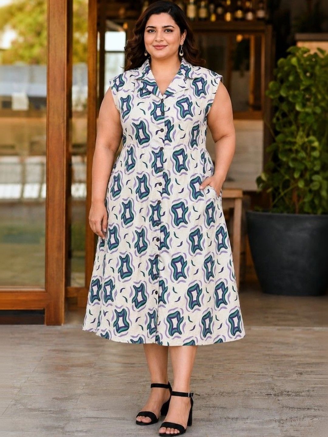 OffWhite Purple Print Midi Dress — view 1