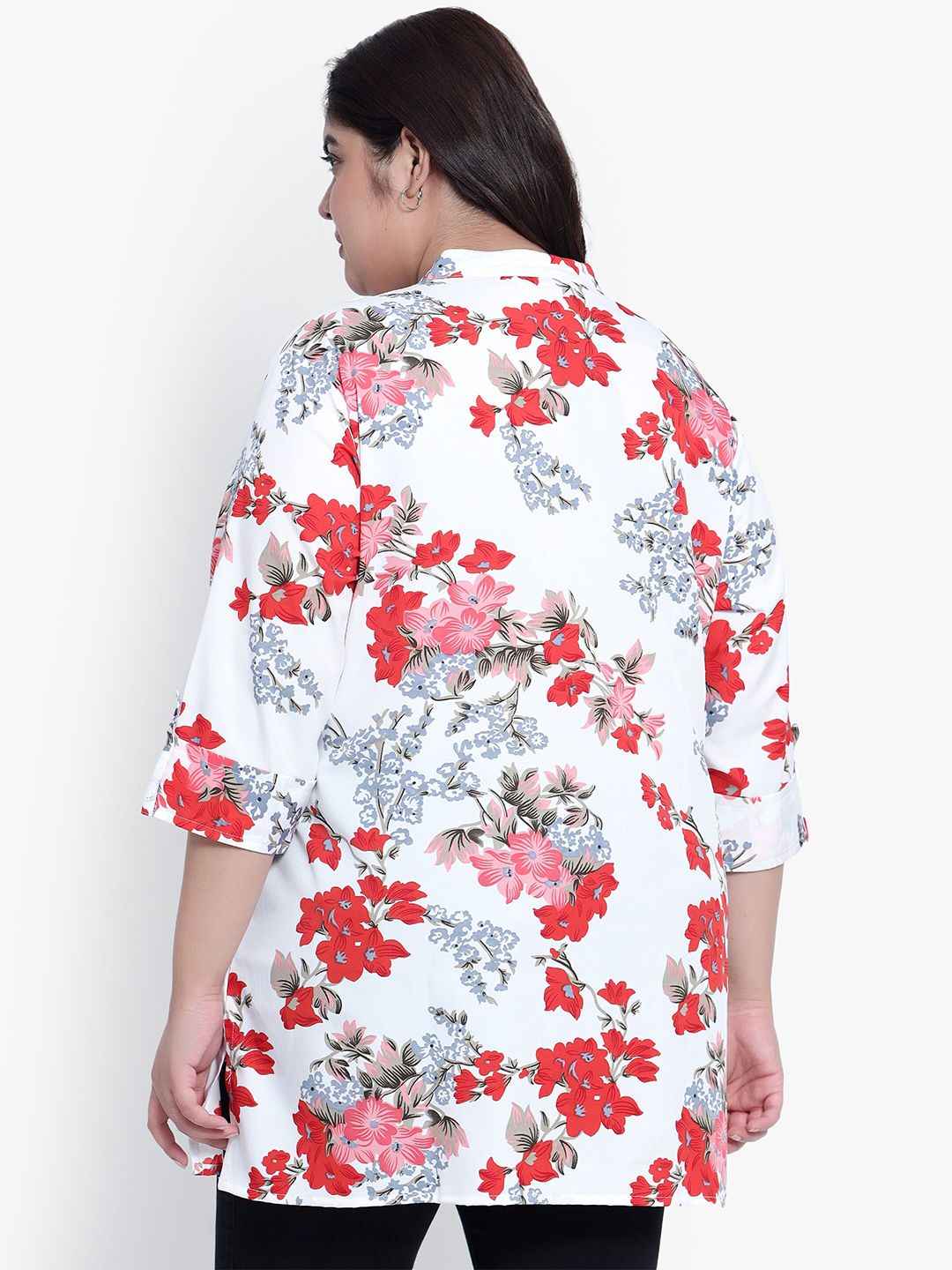 White Floral Print Plus Size Tunic — view 5