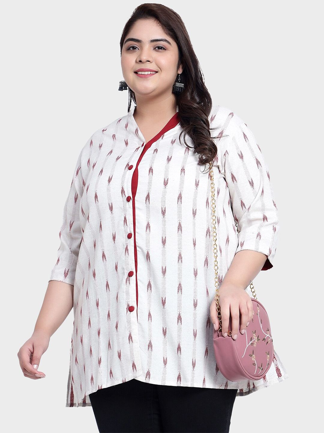 Red Ikat Cotton Plus Size Tunic — view 7