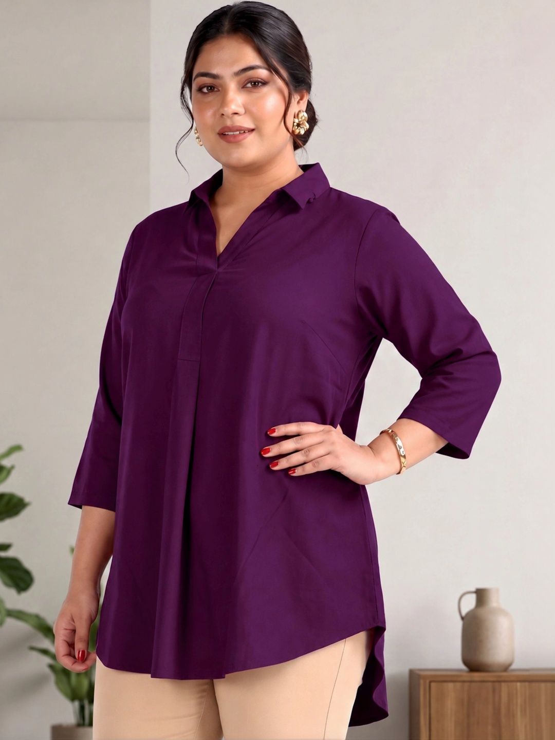 Purple Rayon Centrepleat Longline Tunic — view 6
