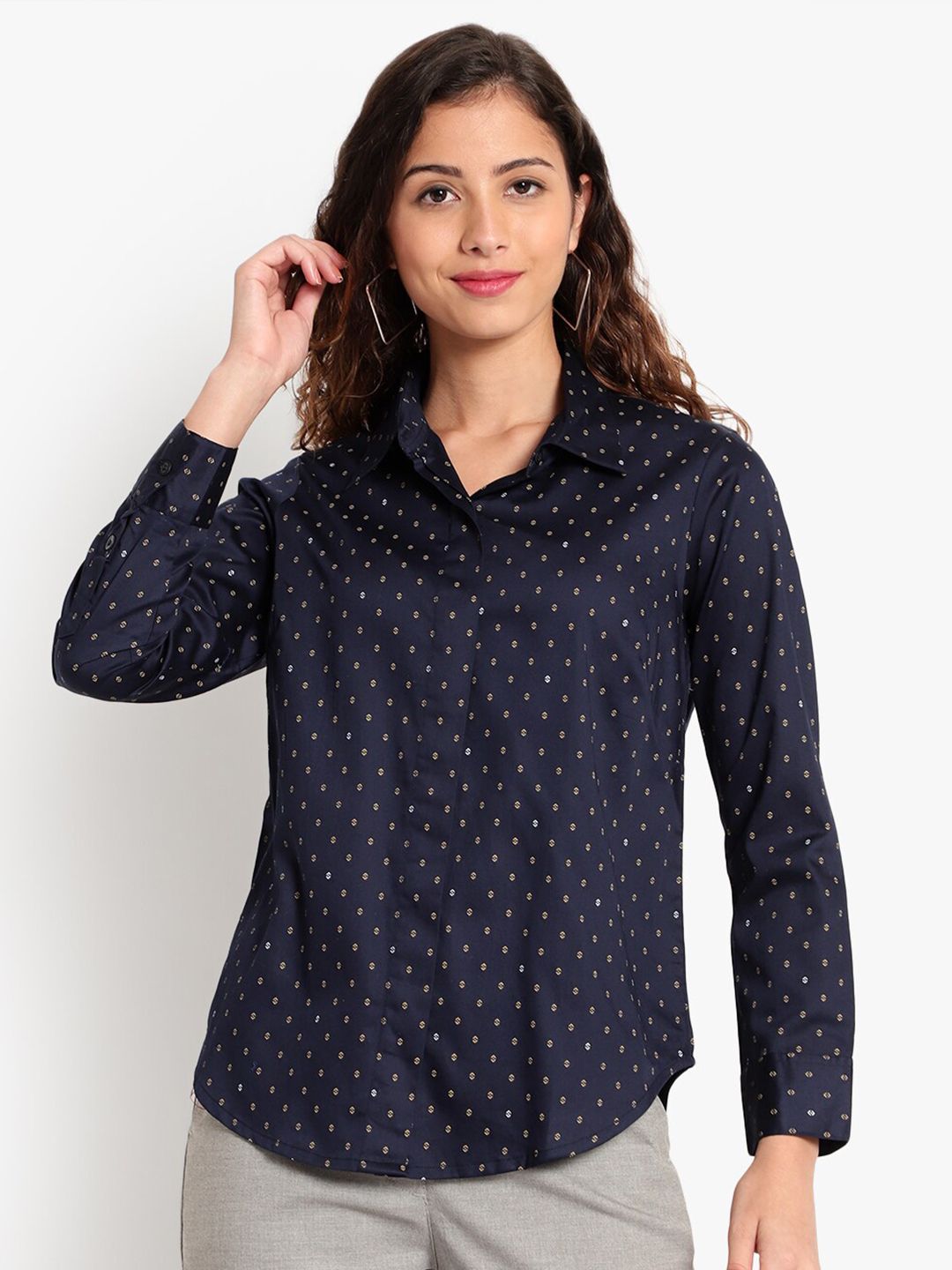 Blue Print Formal Plus Size Shirt — view 1