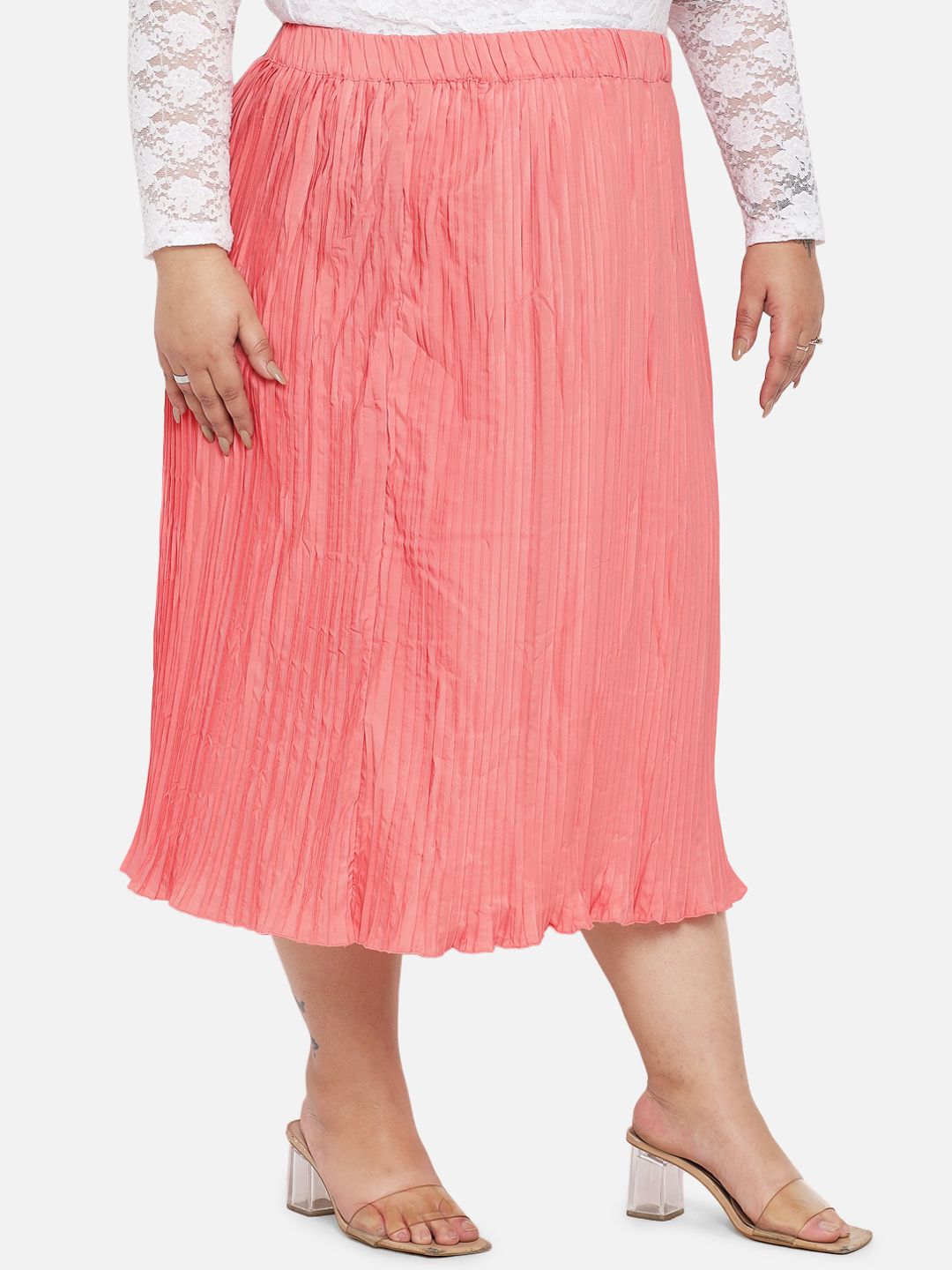 Peach Accordion Pleat Skirt — view 2