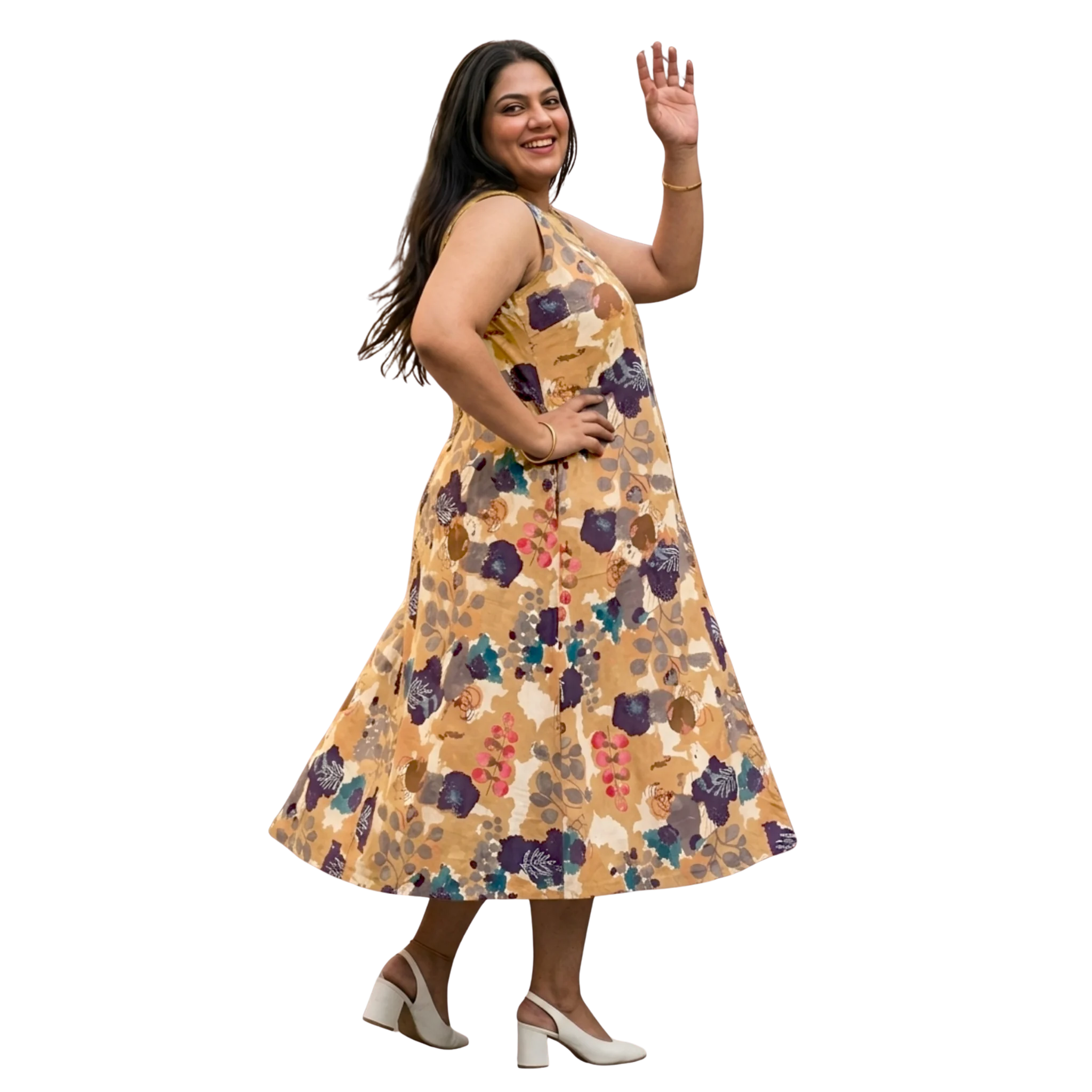 Mustard Abstract Print Midi Dress