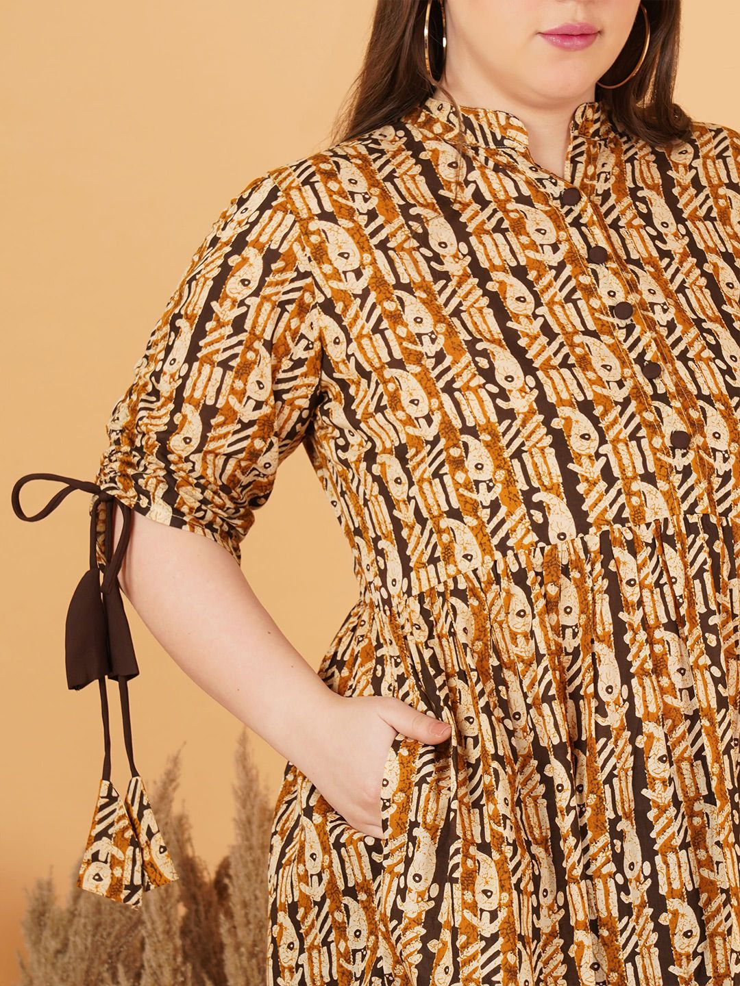 Brown Paisley Cotton Plus Size Tunic — view 2