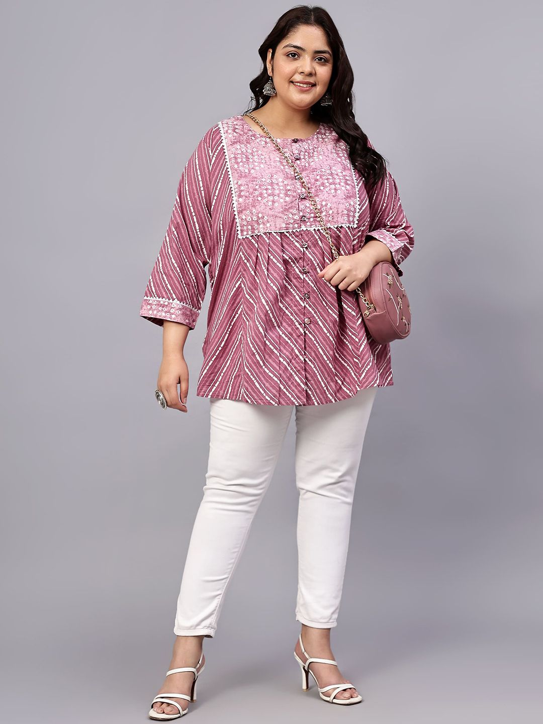Pink Stripe Print Plus Size Tunic — view 6