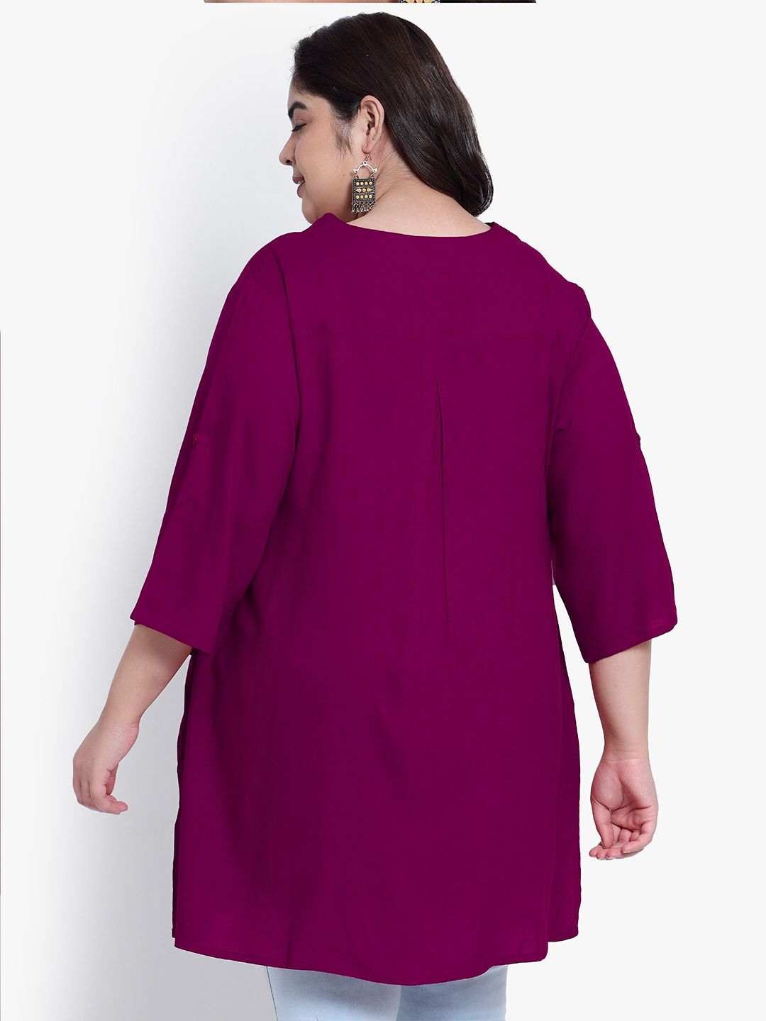 Purple Collar Button Plus Size Tunic — view 5