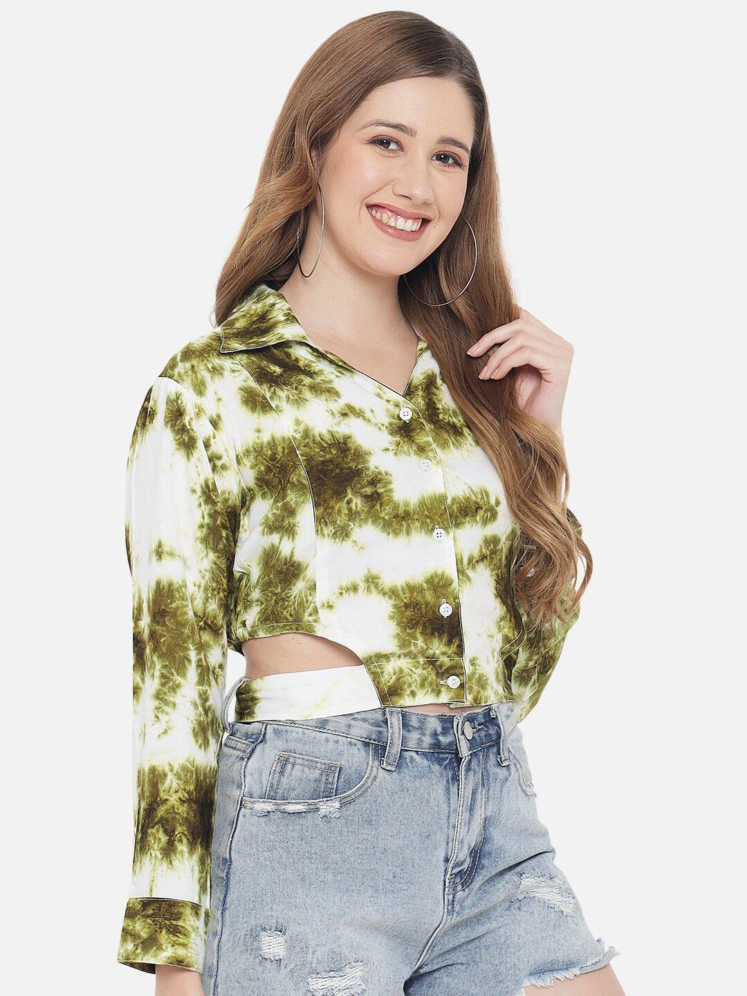 Green Tie Dye Crop Shirt — view 3
