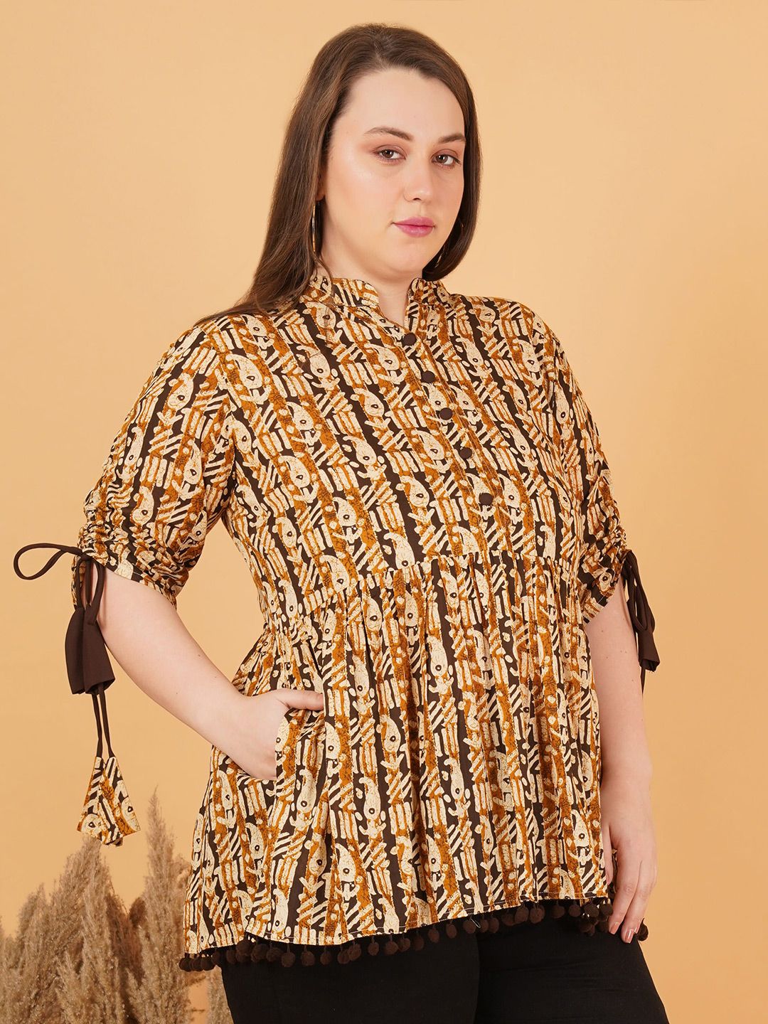 Brown Paisley Cotton Plus Size Tunic — view 3