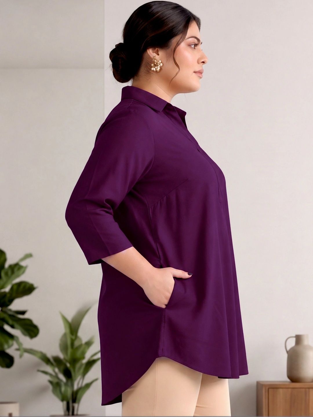 Purple Rayon Centrepleat Longline Tunic — view 3