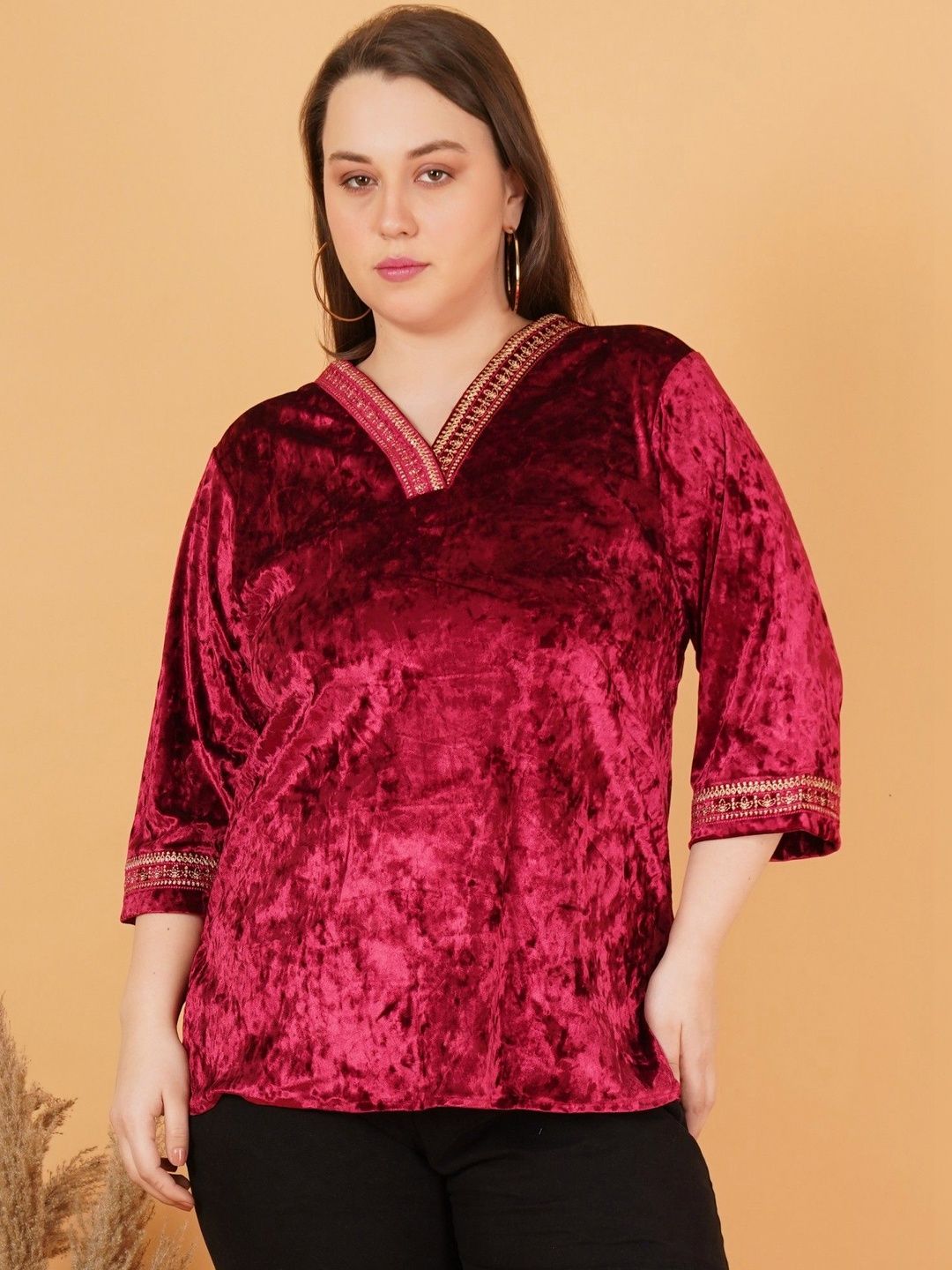 Maroon Velvet Plus Size Tunic — view 1