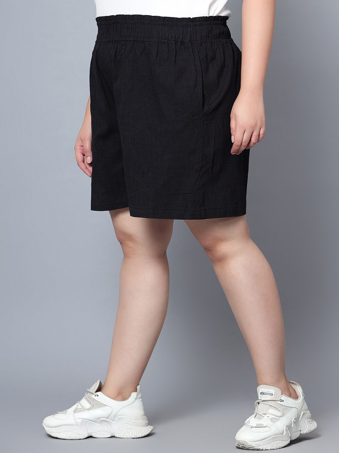 Black Cotton Plus Size Shorts — view 3