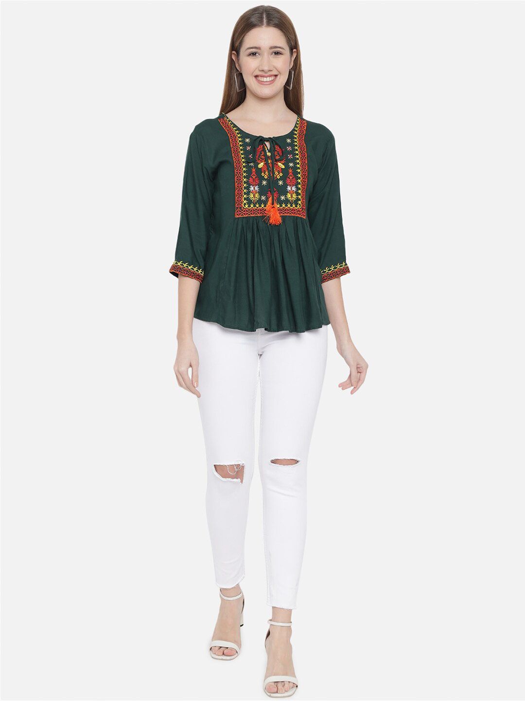 Dark Green Embroidered Tunic — view 13