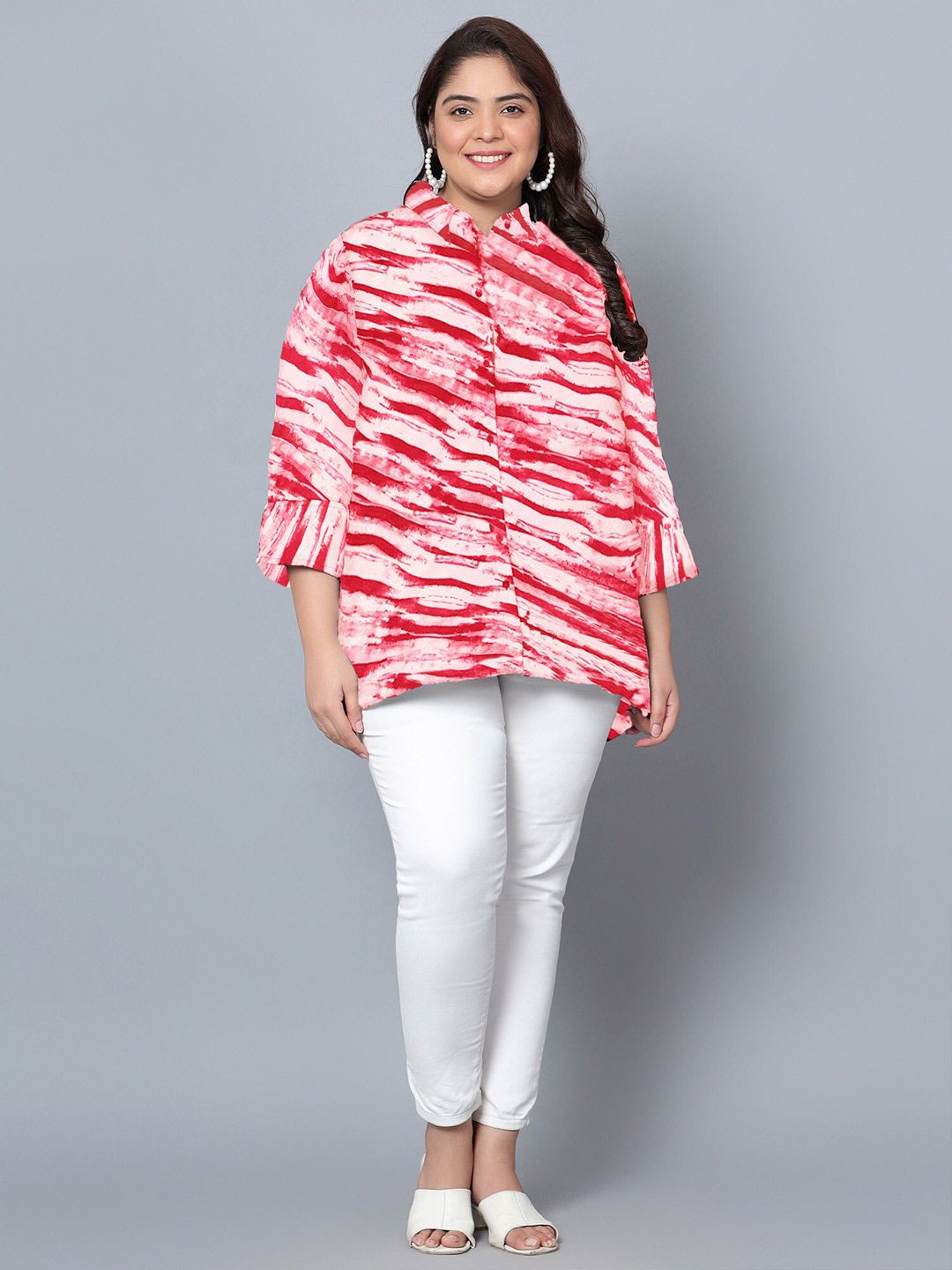 Red Leheriya Print Plus Size Shirt — view 6