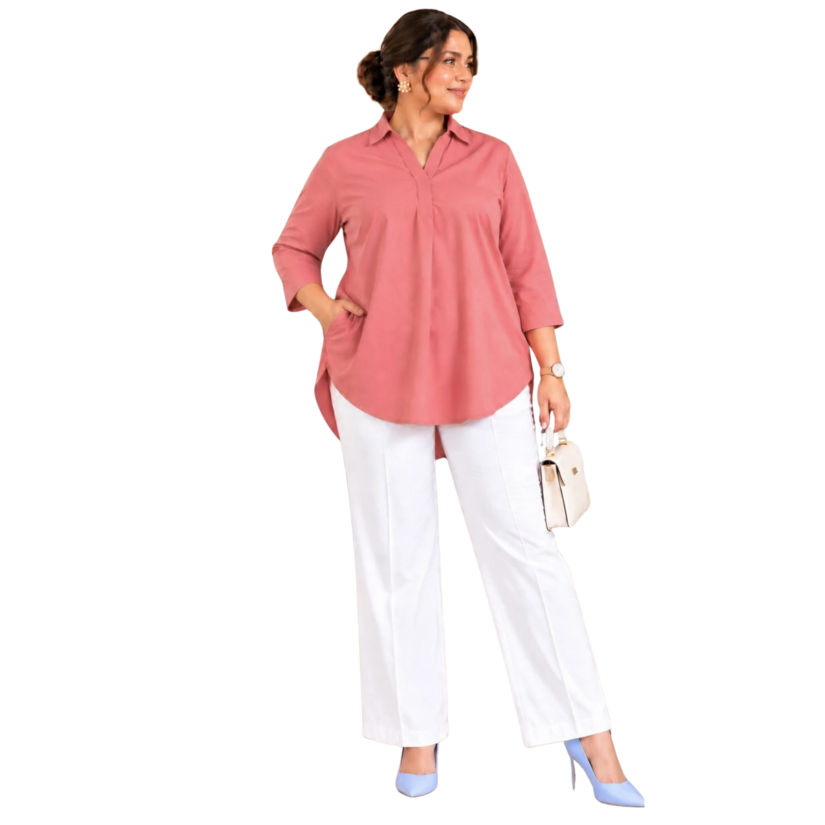 Pink Rayon Centrepleat Longline Tunic