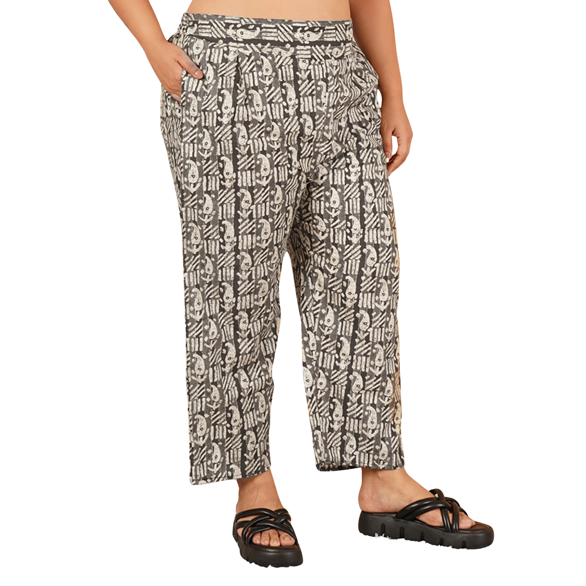 Black Paisley Print Plus Size Trouser