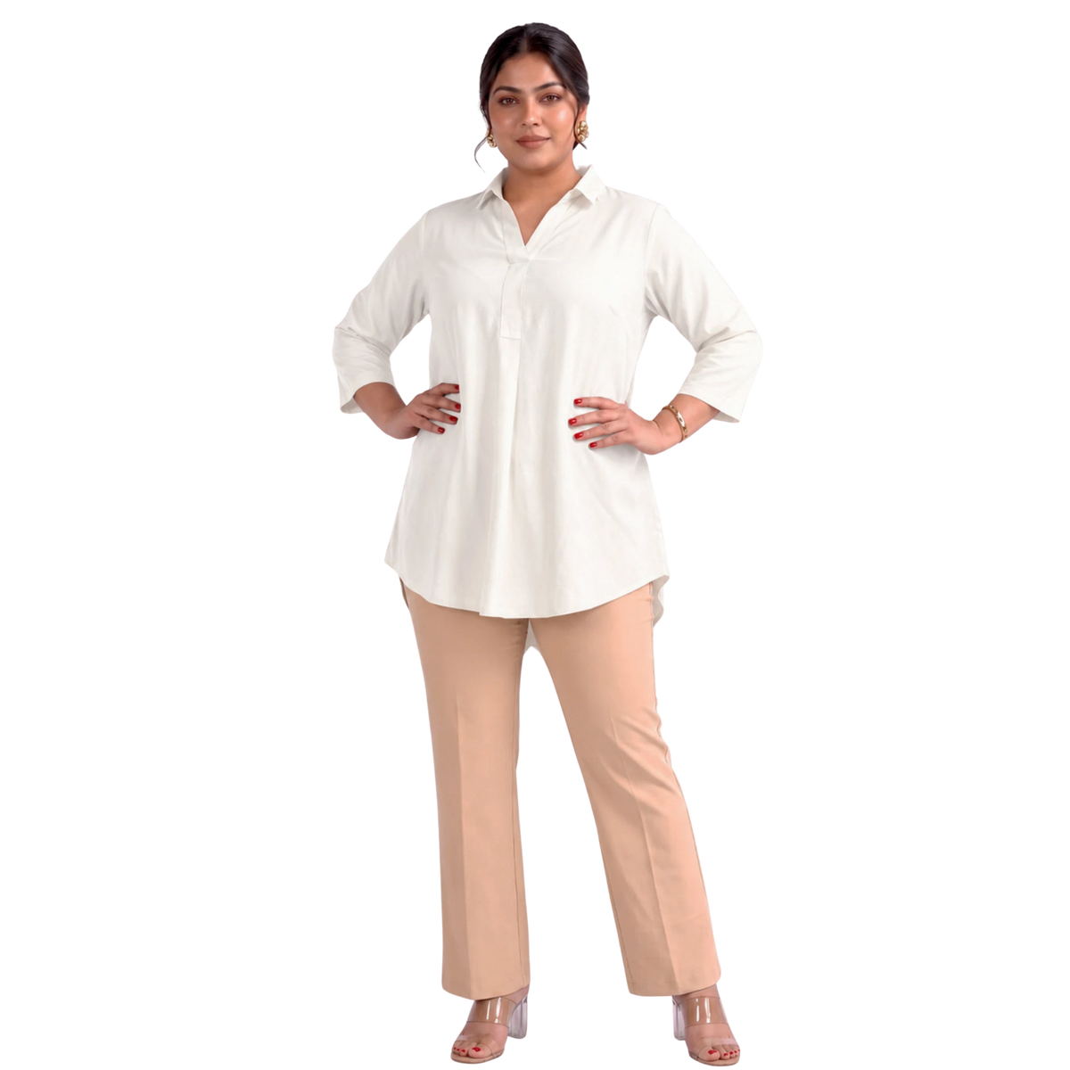 OffWhite Rayon Centrepleat Longline Tunic