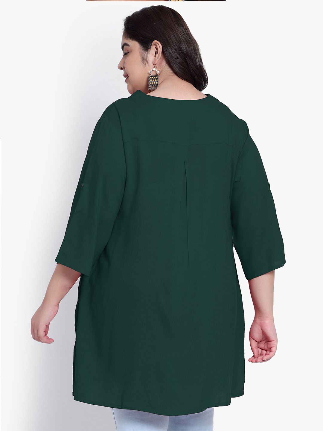 Green Collar Button Plus Size Tunic — view 5