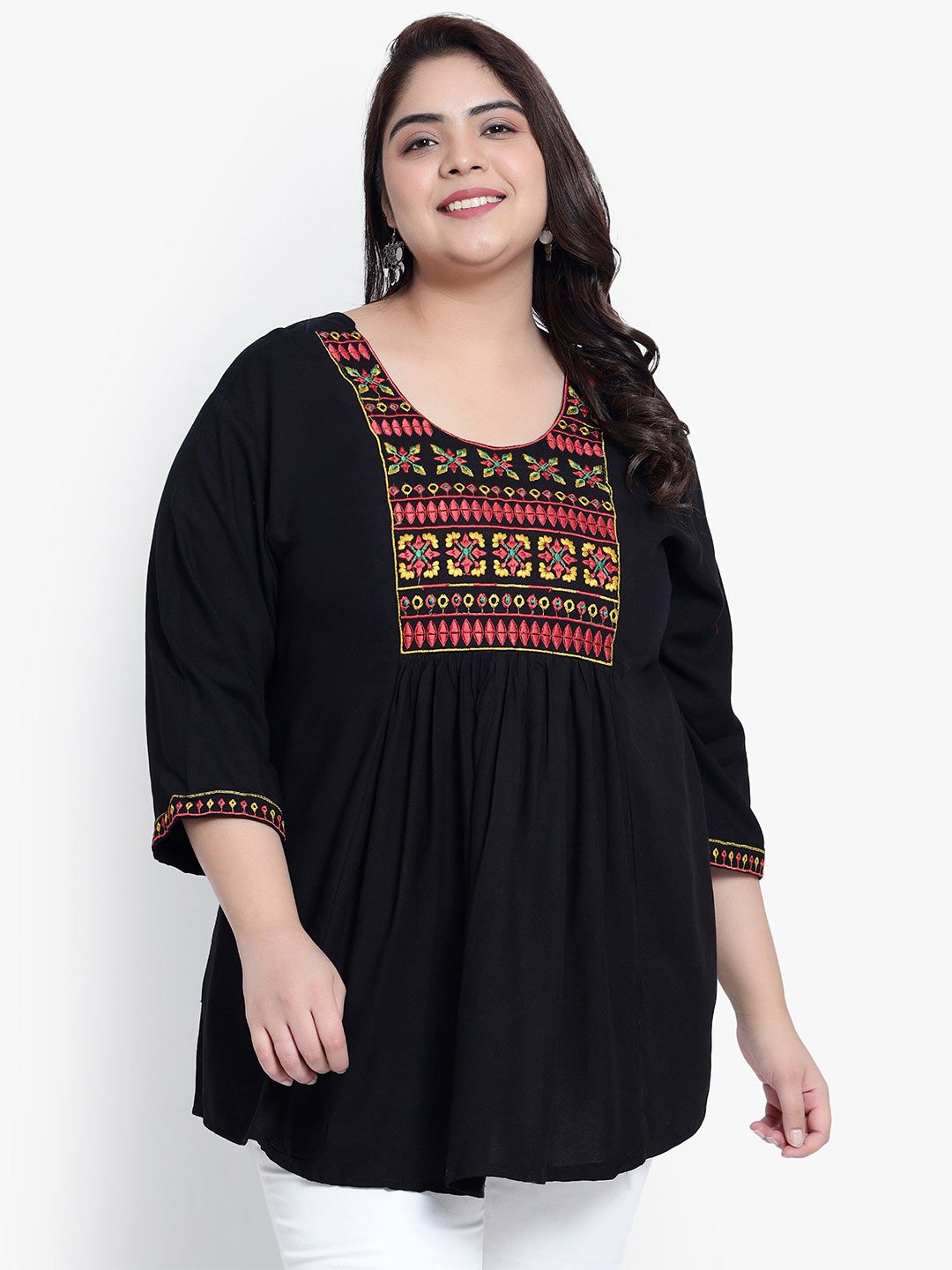 Black Embroidered Plus Size Tunic — view 1