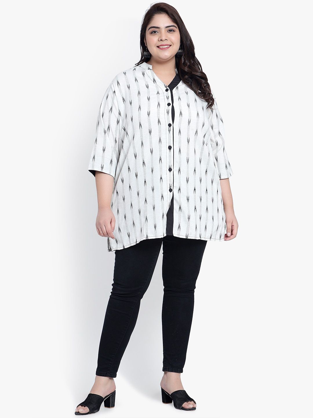 Black Ikat Cotton Plus Size Tunic — view 6