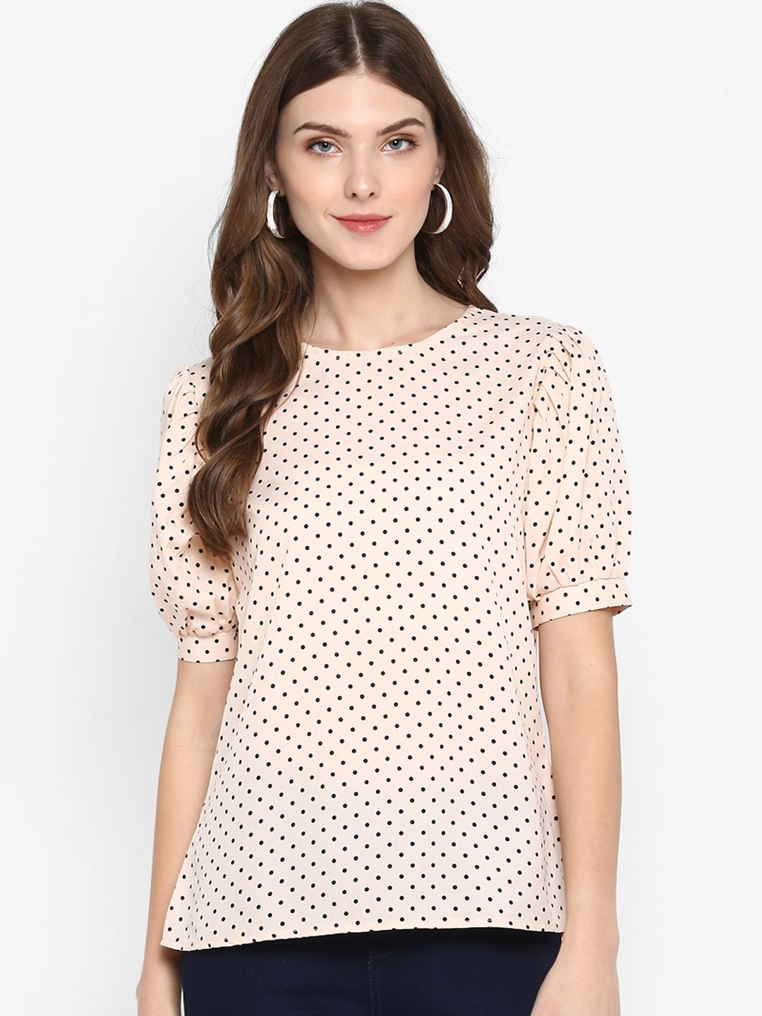 Peach Polka Dot Puff Sleeve Top — view 6