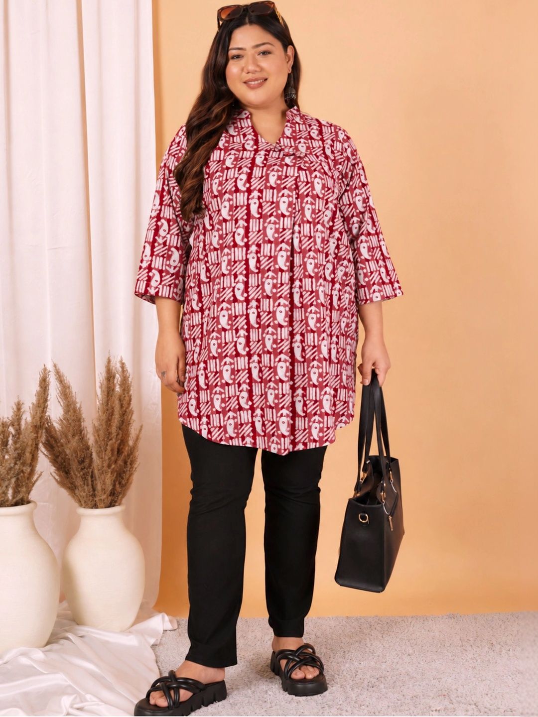 Red Paisley Print Long Tunic — view 5