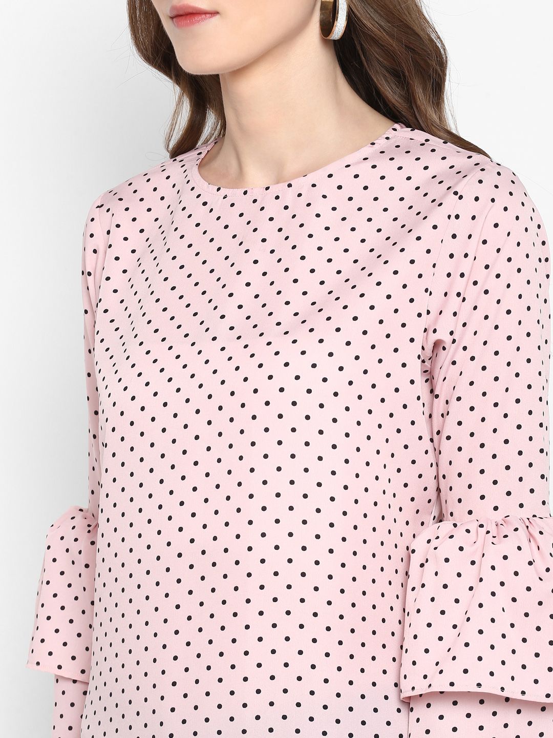 Pink Polka Dot Flared Top — view 8