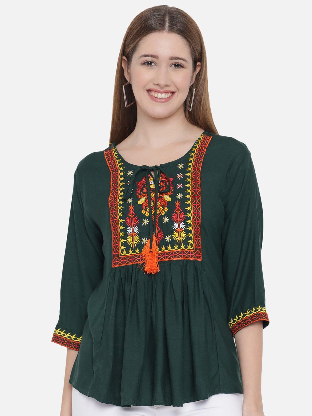 Dark Green Embroidered Tunic — view 8