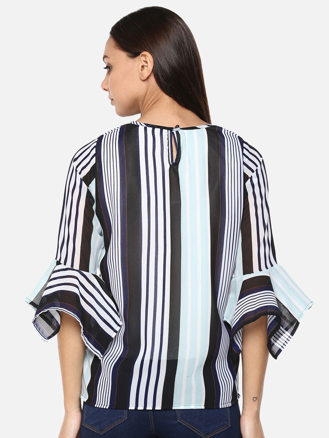 Blue Stripe Georgette Top — view 4
