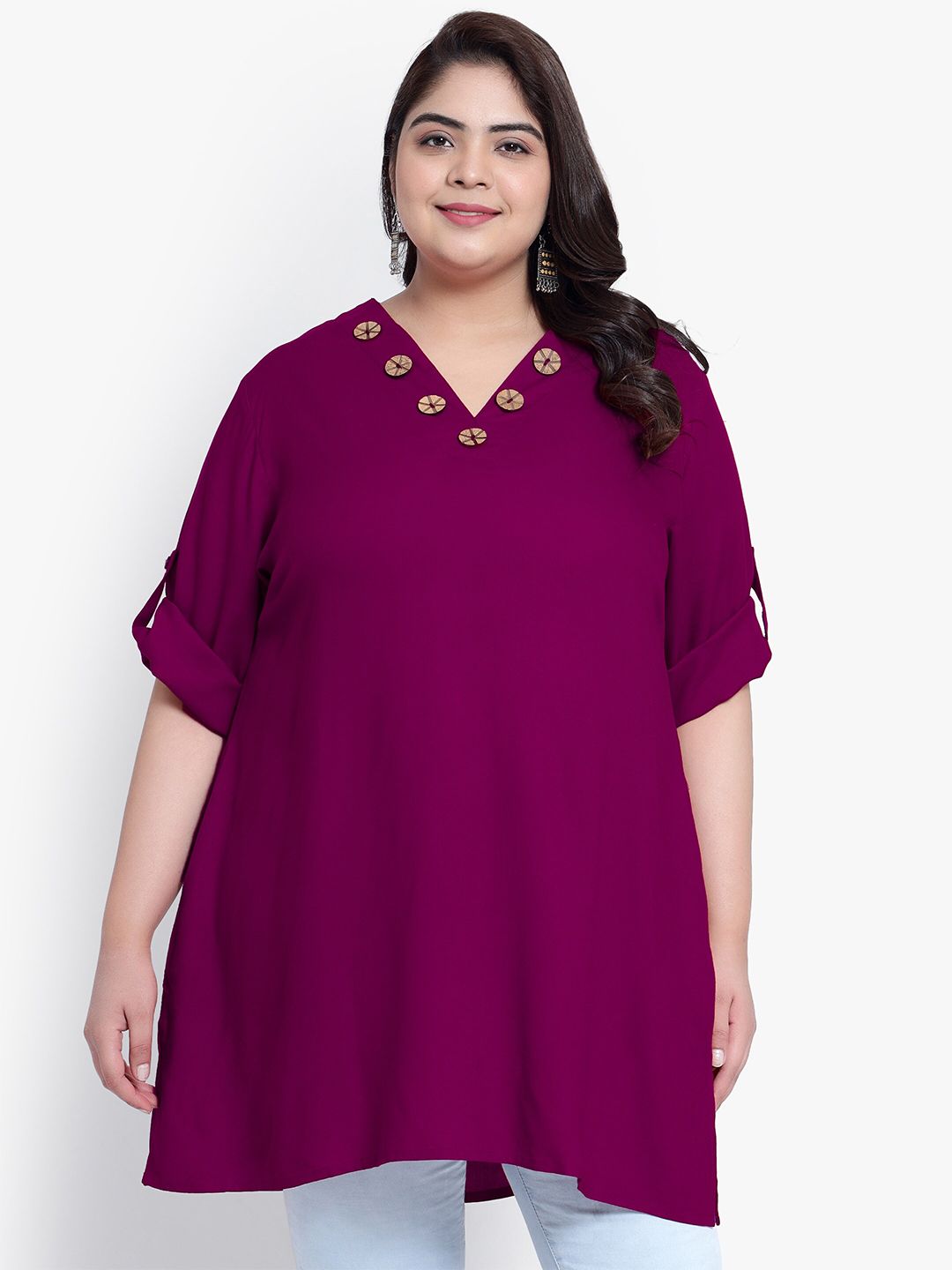 Purple Collar Button Plus Size Tunic — view 1