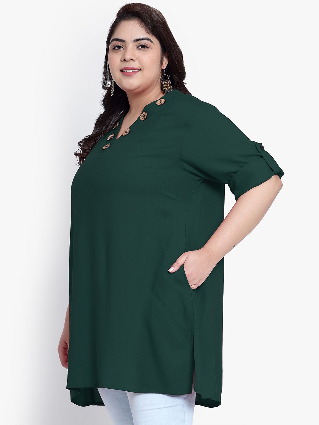 Green Collar Button Plus Size Tunic — view 4