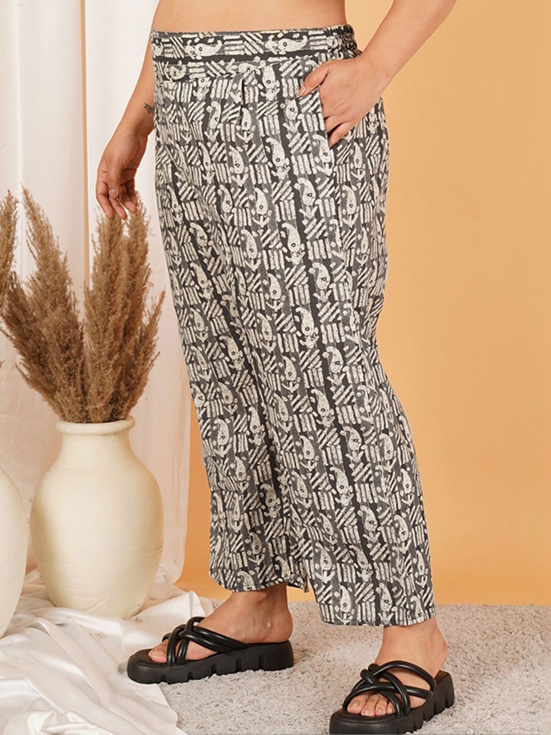 Black Paisley Print Plus Size Trouser — view 4