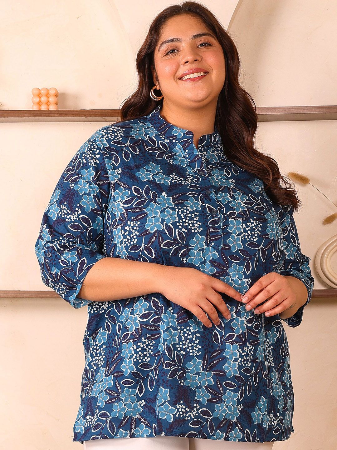 Blue Floral Cotton Print Tunic — view 7